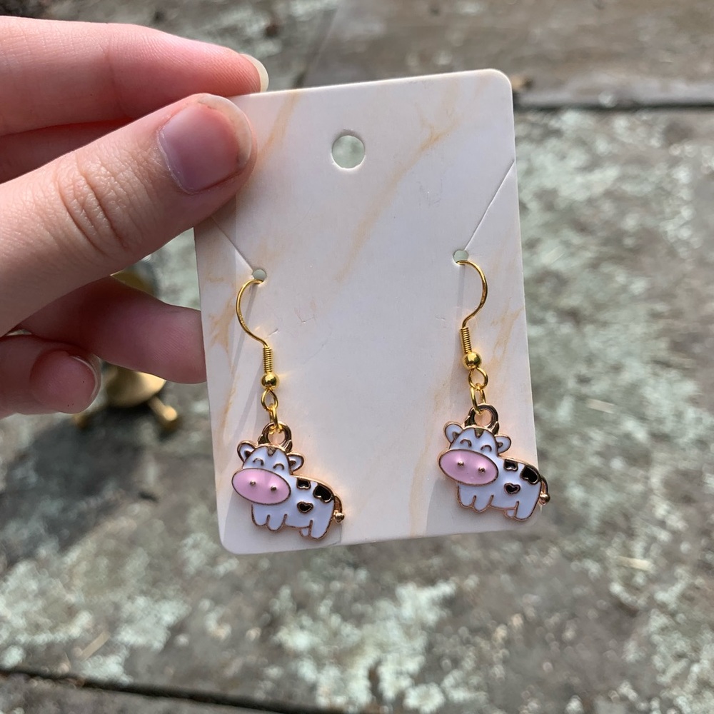 NEW SILVER COW EARRINGS TRENDY COTTAGECORE